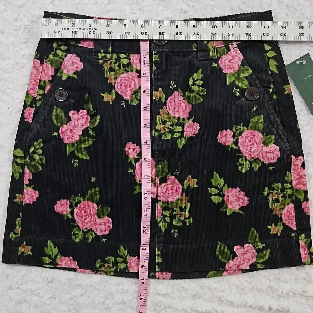 Wild Fable Corduroy black skirt with roses floral print size 00 New With Tags - Picture 2 of 6